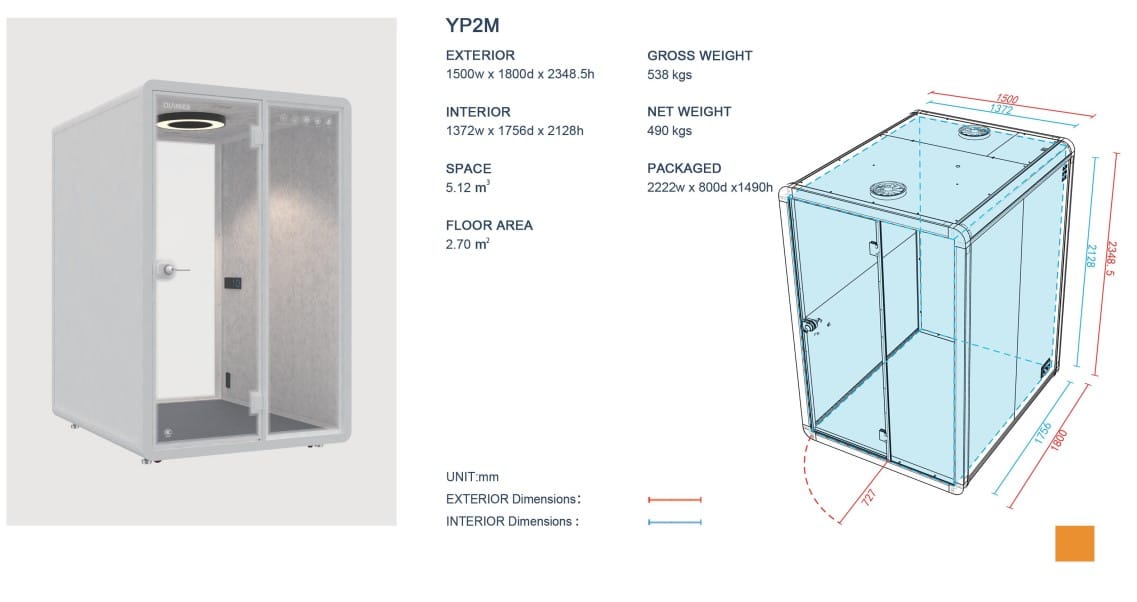 Kích thước Cabin cách âm 2 người (Duo Pod