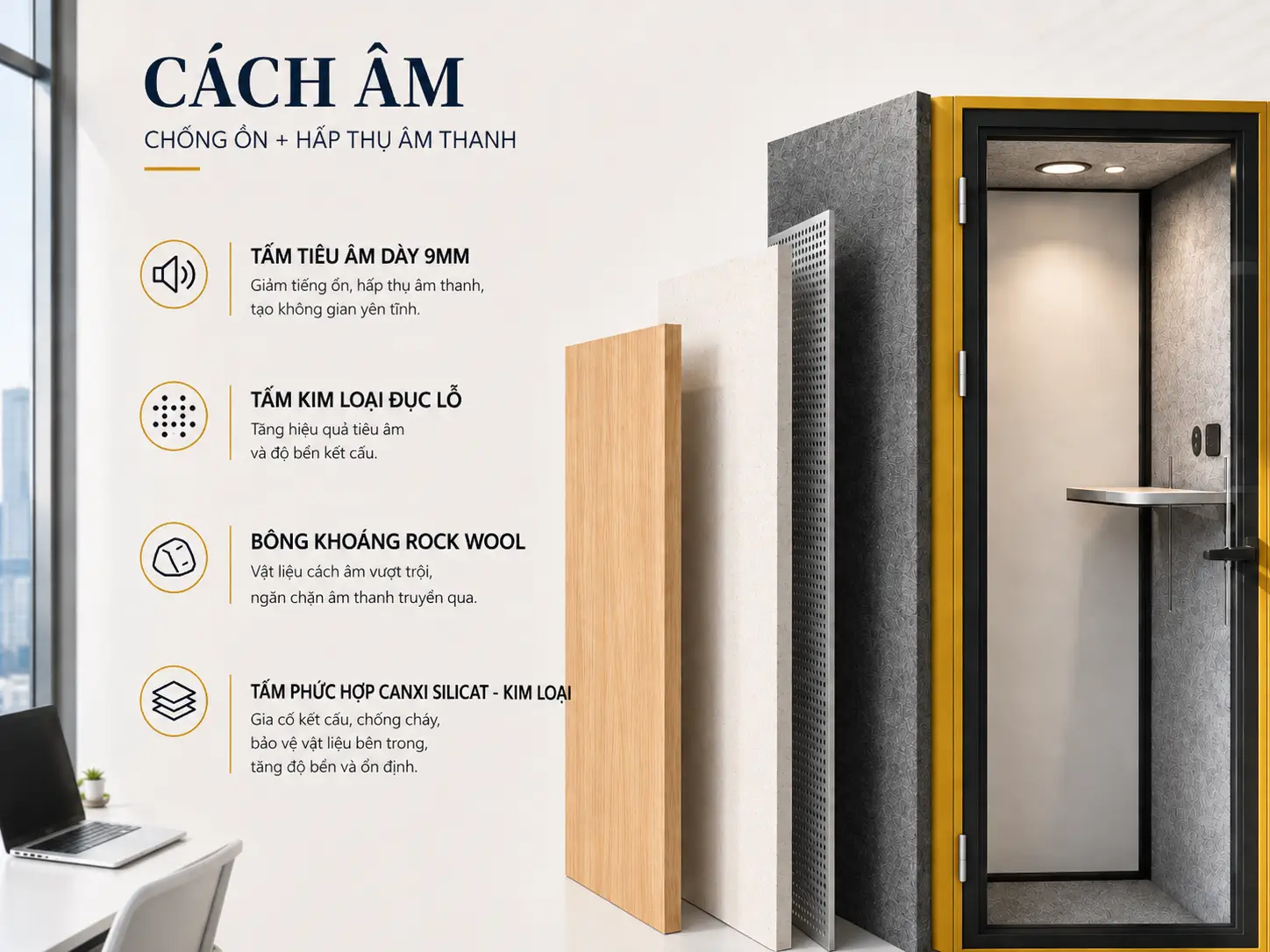 Cấu tạo vách Cabin cách âm văn phòng QB FS-MPOD2200