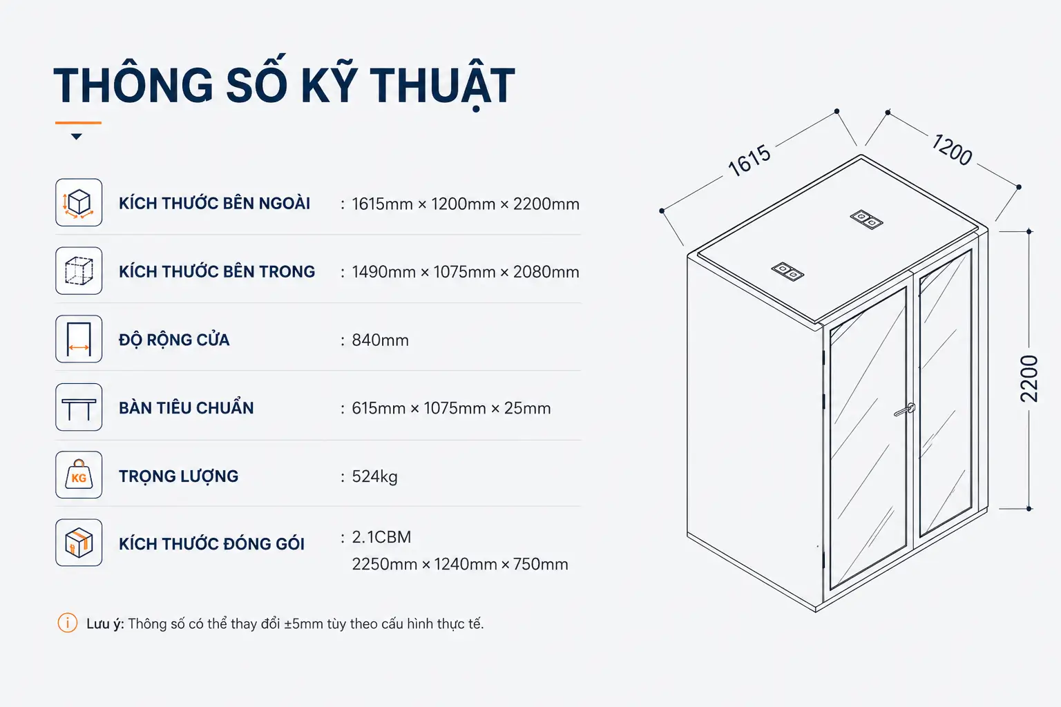 Kích thước Booth cách âm QB FS-WPOD1615