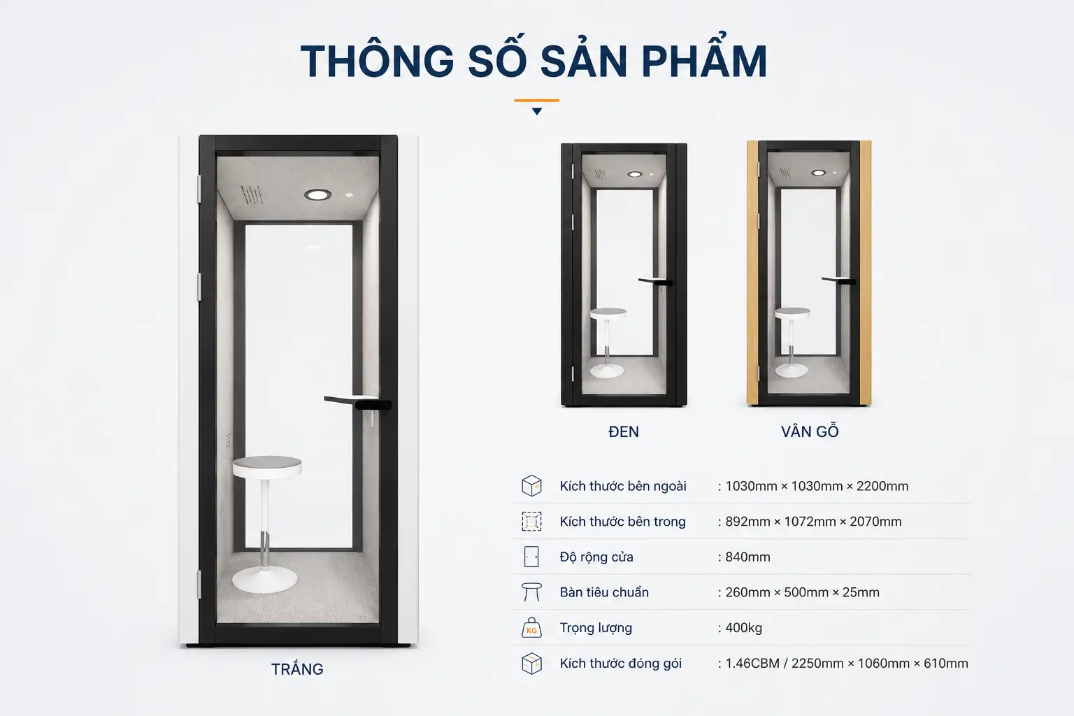 Kích thước Booth cách âm di động cá nhân QB FS-S1030