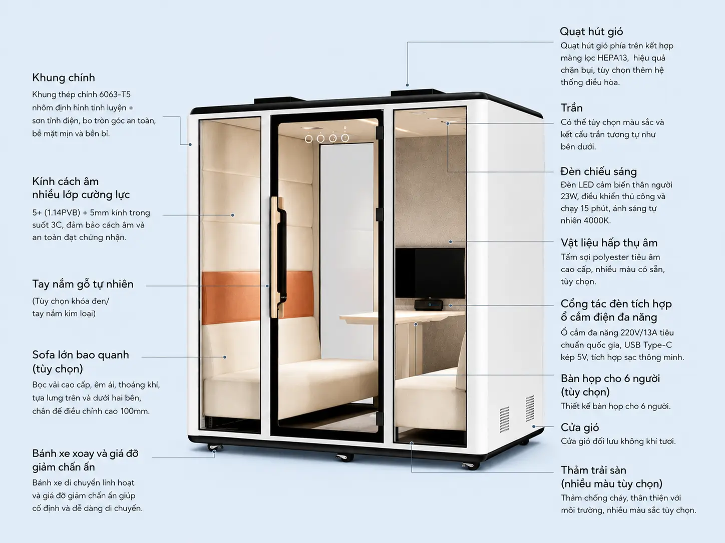 Booth họp nhóm đa năng cách âm hiệu quả QB LD-6BS