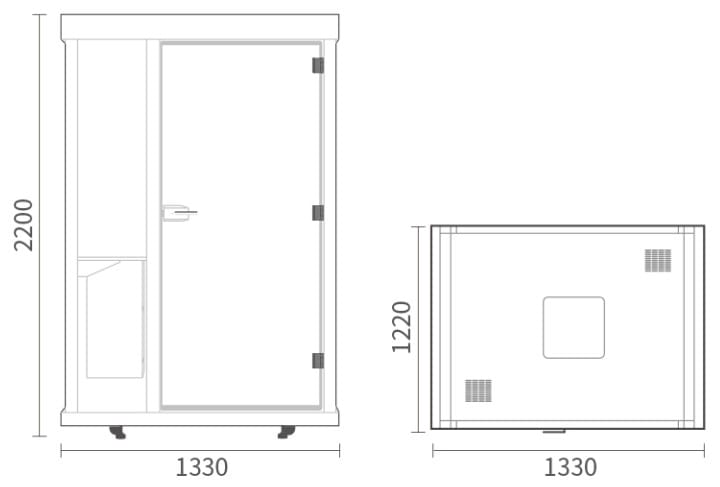 Cabin cách âm di động khung thép kính cường lực QB BLF-02 kích thước