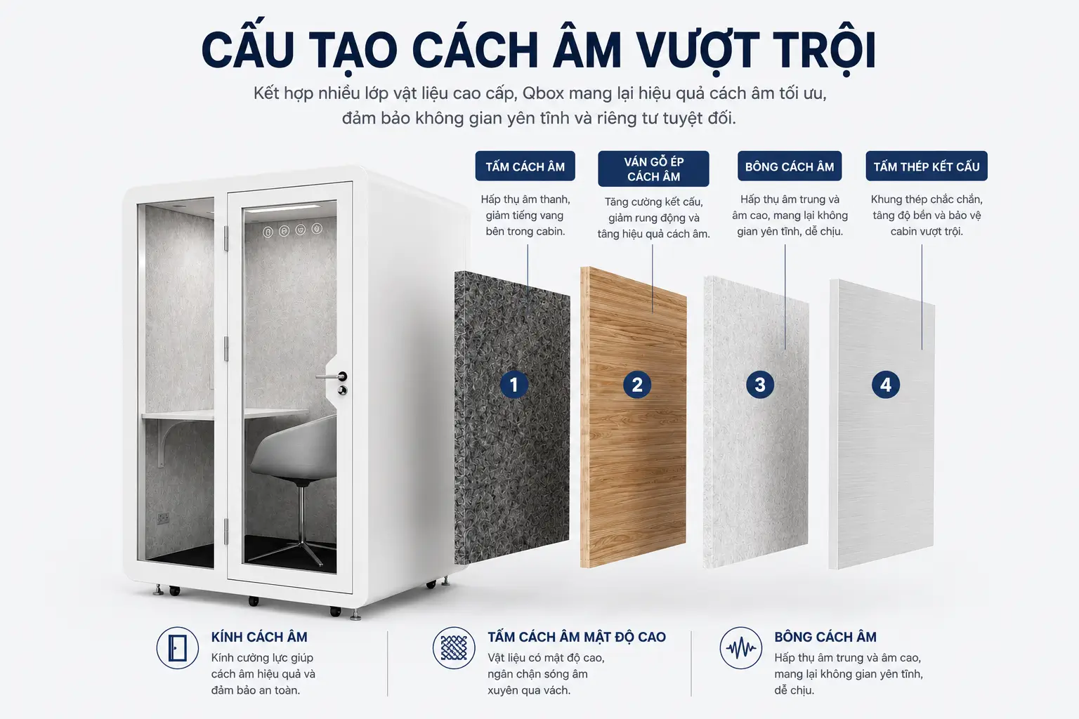 Cấu tạo Booth cách âm cá nhân làm việc văn phòng mở QB BLF-04