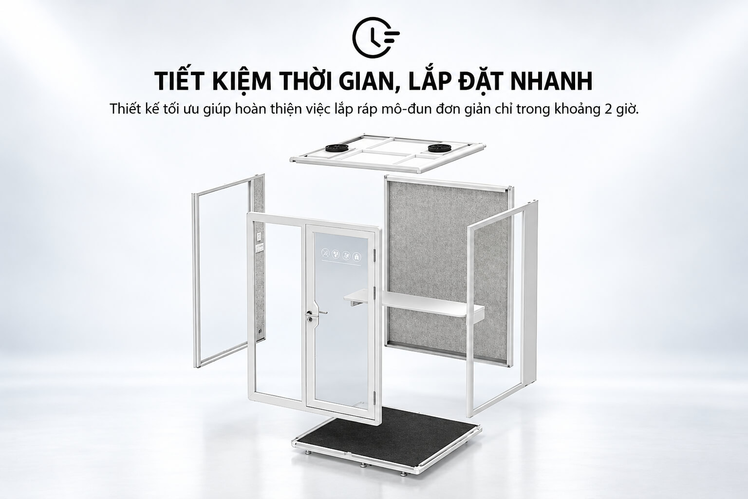 Kết cấu Modular phòng họp cách âm di động vách kính XDH-08 (2)