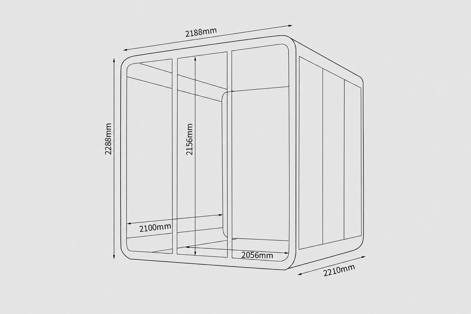 Kích thước Buồng cách âm chuyên dùng cho phòng họp QB PD-XL2210