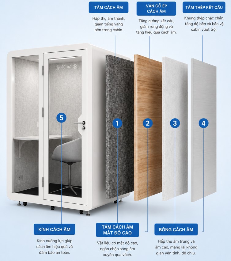 Phòng cách âm di động thu âm và chơi nhạc cụ QB BLF-01 cấu tạo