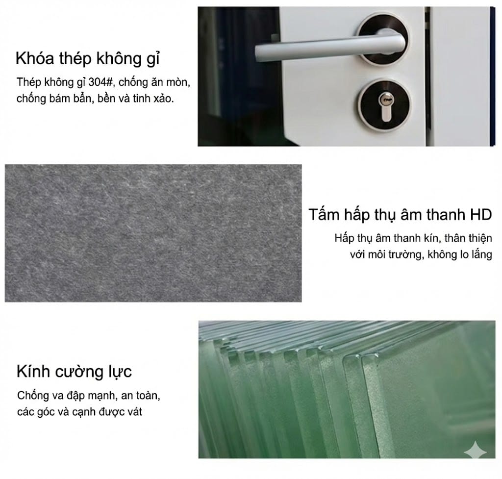 Cửa kính cường lực 10mm của cabin cách âm với khóa