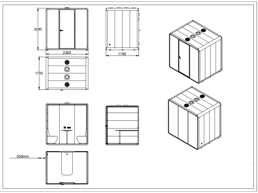 Kích thước Booth cách âm ZB-04P giảm ồn 30 dB