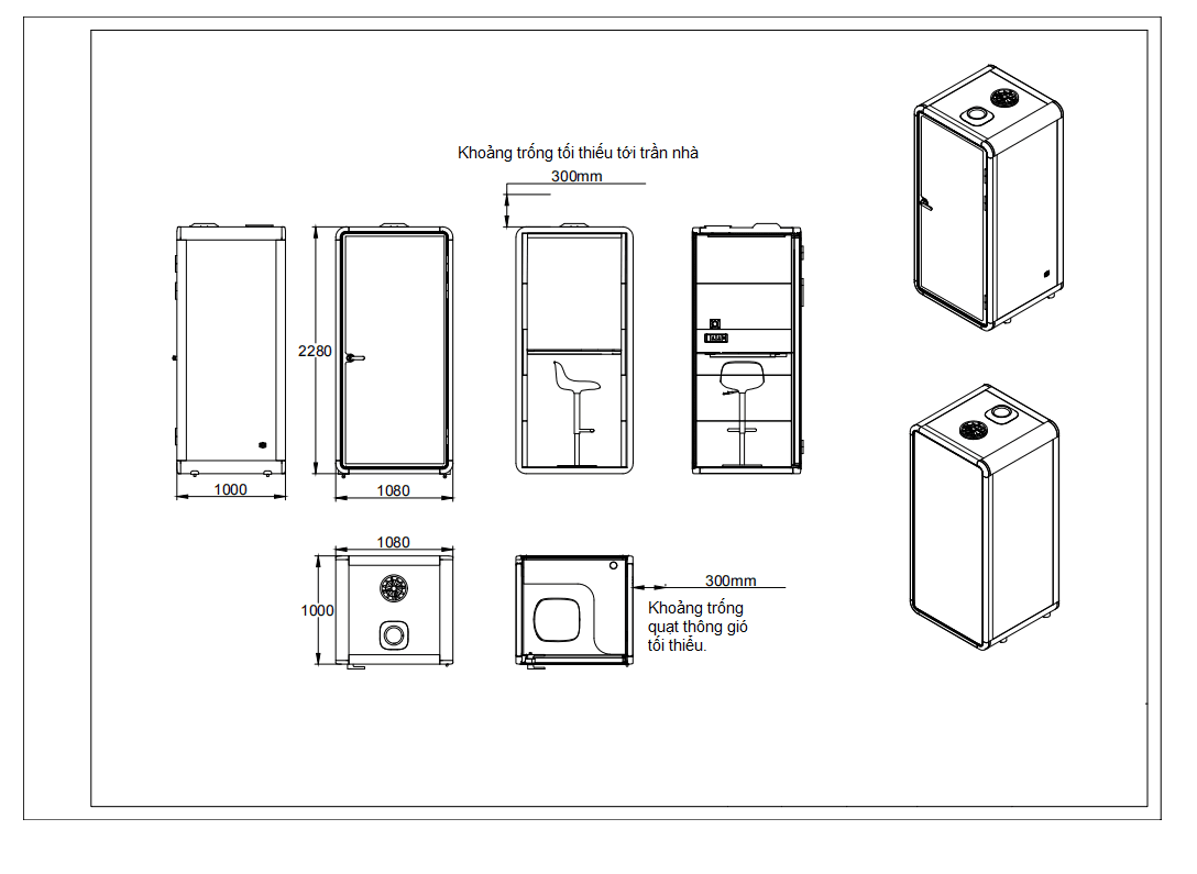 Kích thước Cabin cách âm 1 người cao cấp ZB-01P