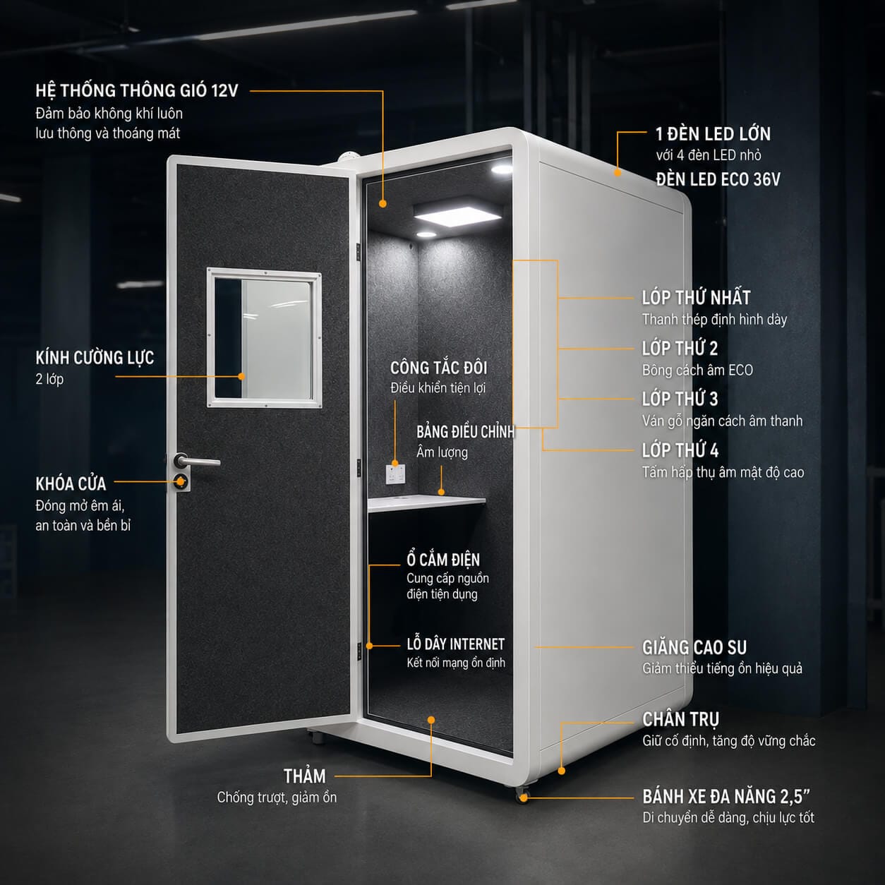 Thông số kỹ thuật chi tiết Phòng thu âm cách âm Vocal Booth