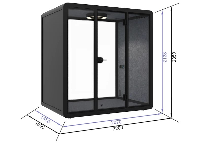 Video Cabin cách âm 4 người họp nhóm trao đổi QH-YPL kích thước 2200x1500x2350