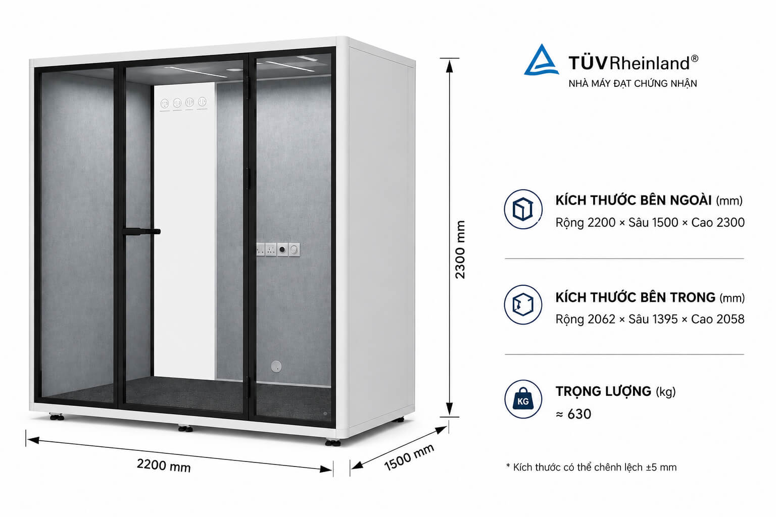 Kích thước Cabin cách âm 4 người XDH-L-F3 cho văn phòng mở (4)