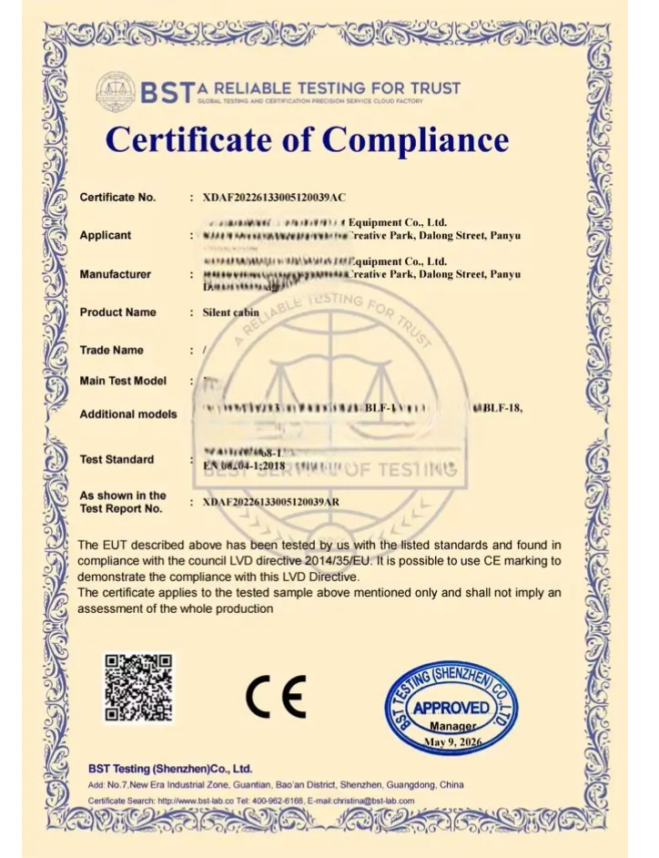 Chứng nhận EC cabin cách âm di động