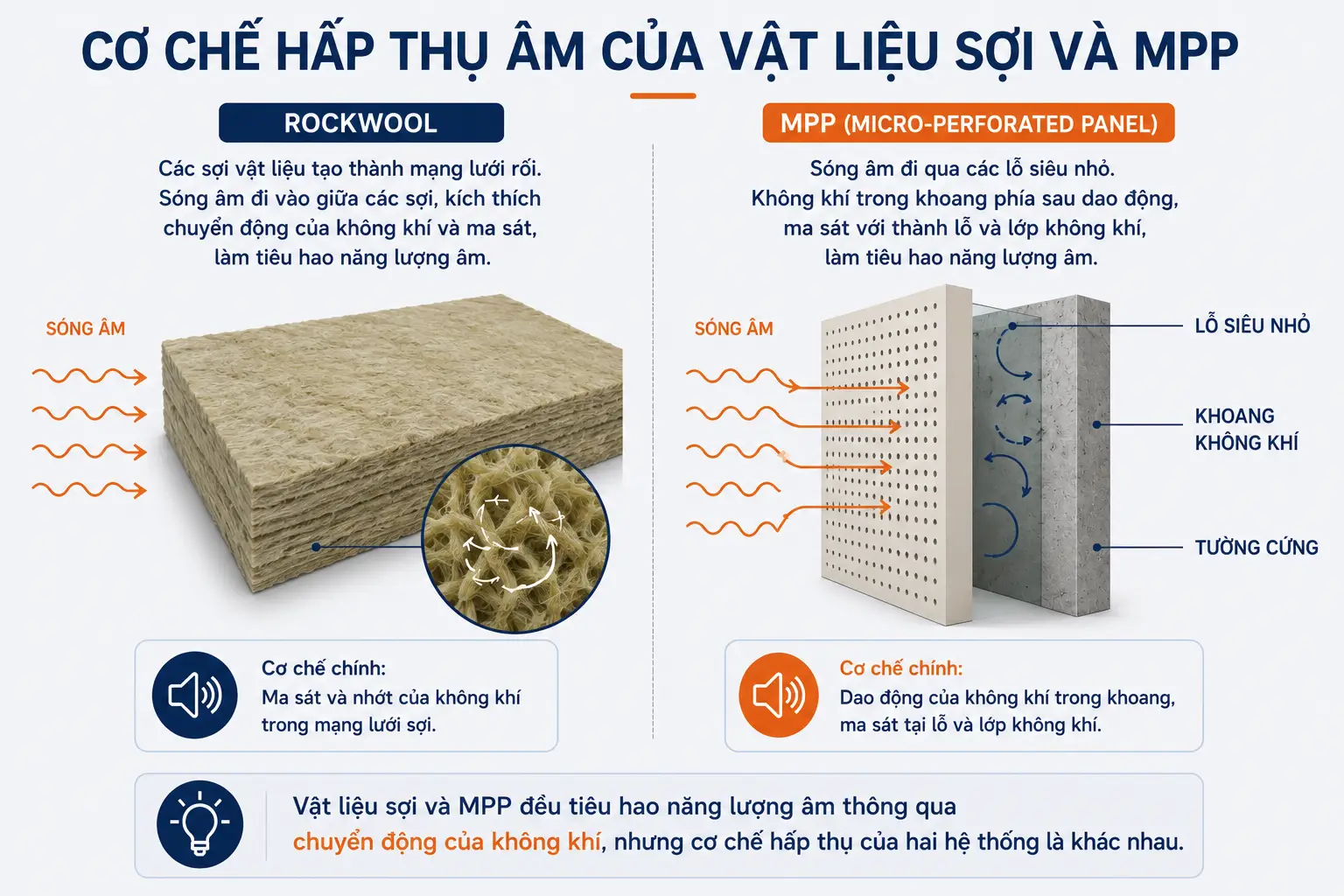 Cơ chế hấp thụ âm thanh của vật liệu sợi và MPP